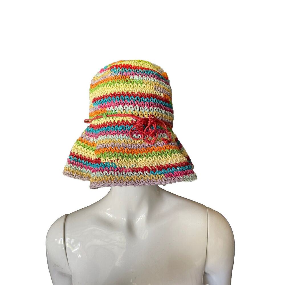Jacobson Hat Woven Straw Sunhat Wide Brim Multicolor Rainbow Summer Festival